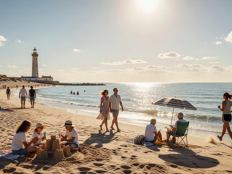 Une belle journée de royan météo attire les visiteurs sur la plage devant le phare