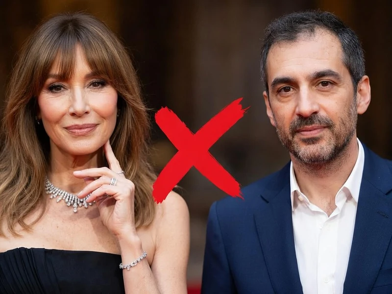 L'image montre Raphaël Glucksmann Carla Bruni avec un X rouge entre eux