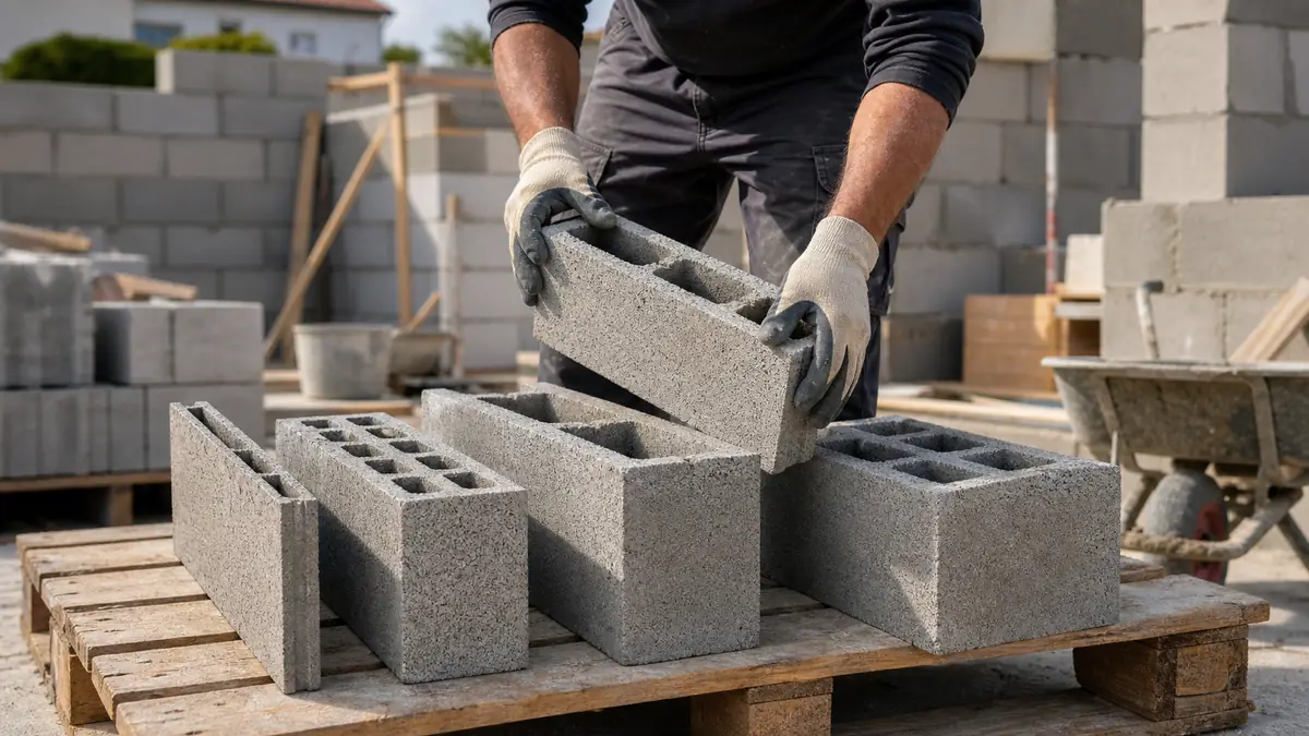 Comparaison du format bloc béton sur un chantier de maçonnerie.