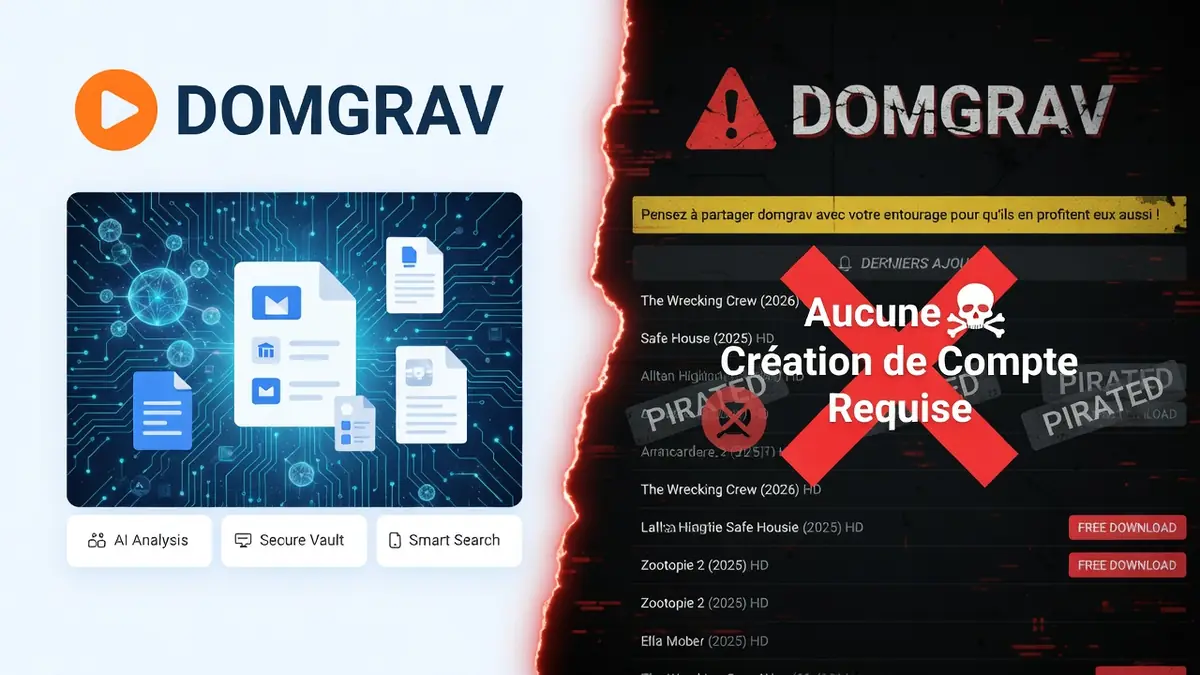 L'illustration montre Domgrav en version légale de gestion documentaire face à ses dérives en streaming pirate