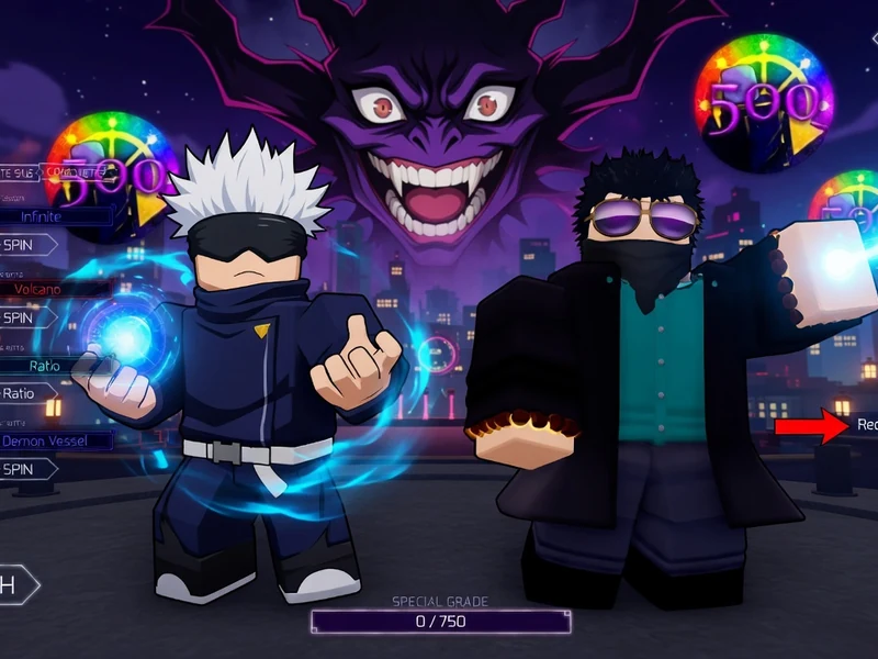 Des personnages stylisés affrontent une créature monstrueuse avec des effets lumineux dans Jujutsu Infinite codes