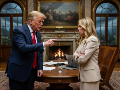 Donald Trump Giorgia Meloni en pleine discussion tendue dans un bureau luxueux