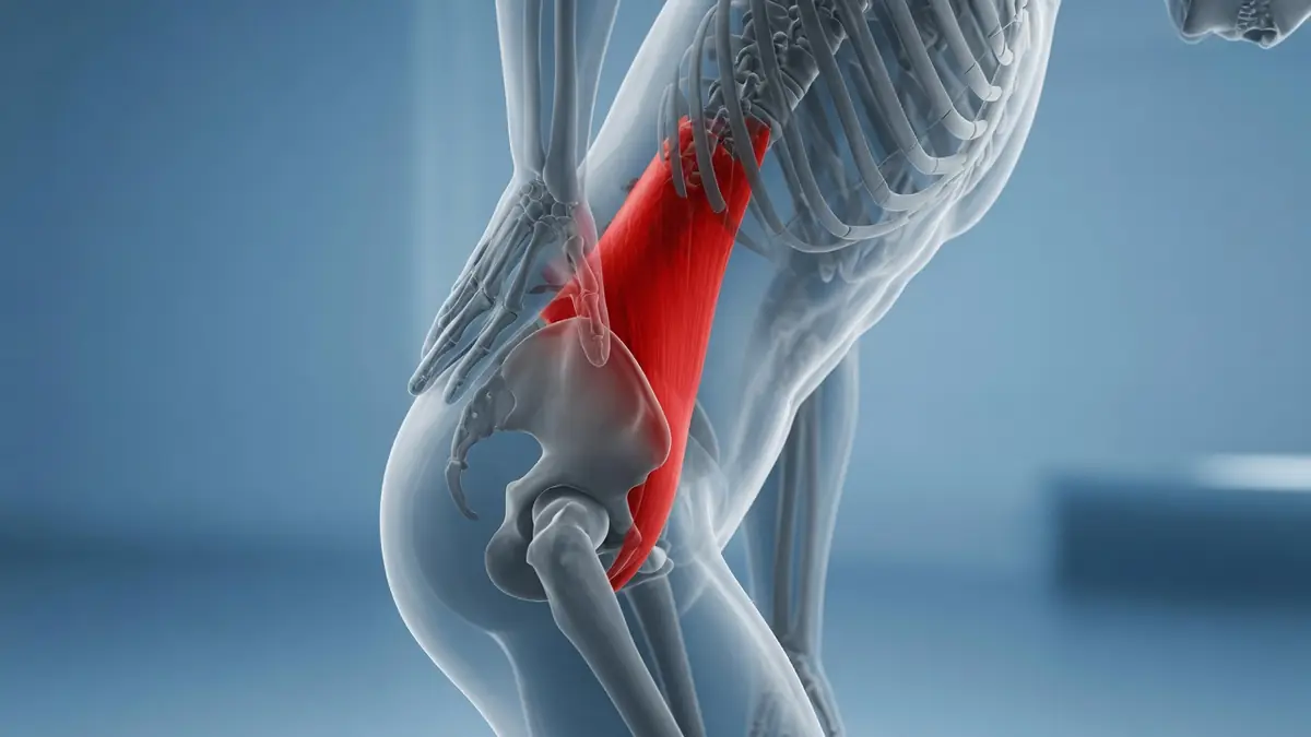 Illustration de douleur psoas avec le muscle ilio-psoas mis en évidence en rouge.