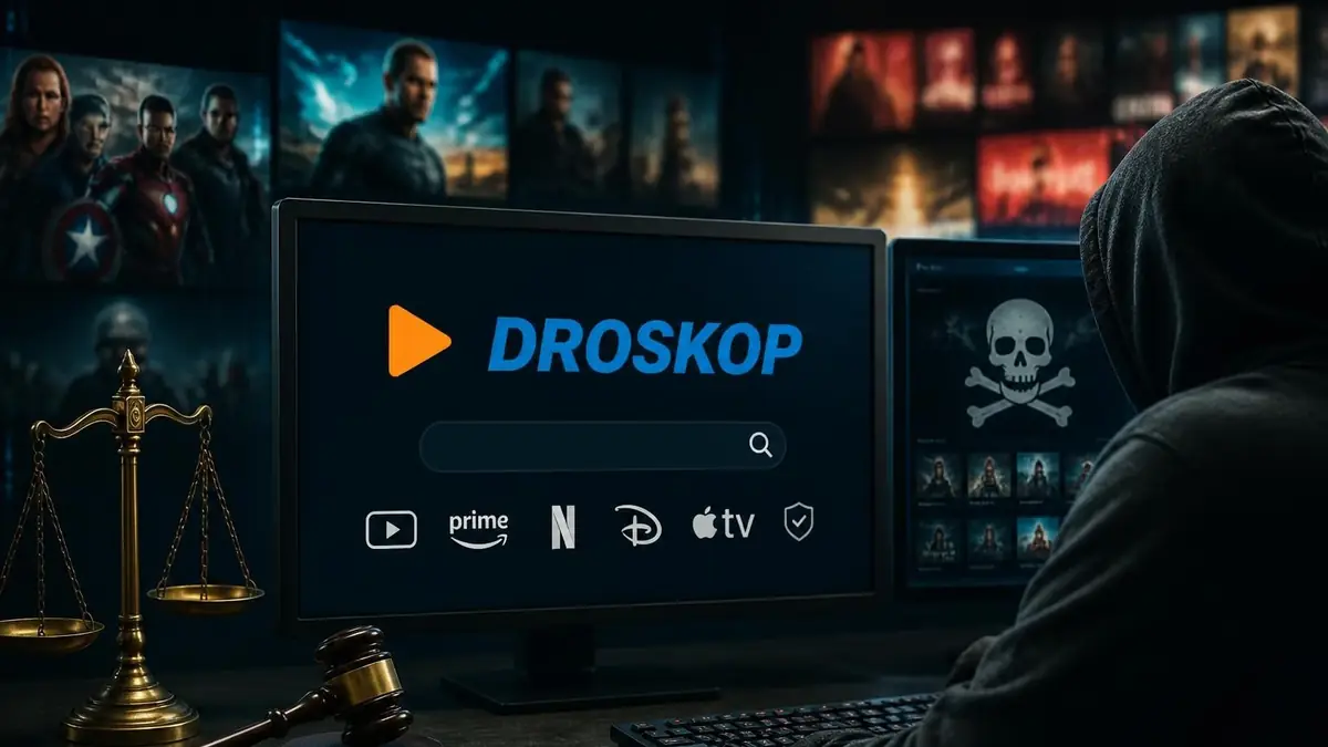 Une personne utilise le dispositif de visualisation Droskop pour comparer les plateformes de streaming légales et illégales