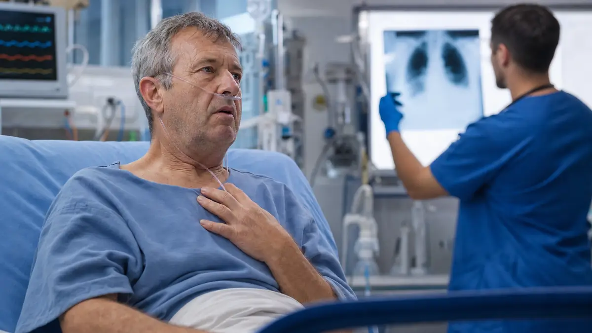 Patient hospitalisé en détresse respiratoire soigné pour une eau au poumon.