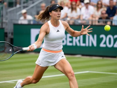 Elina Svitolina frappe une balle de tennis sur un court en gazon lors d'un match intense