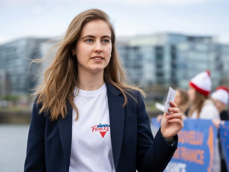 Emma Fourreau se tient dehors en tenant une carte près d'un plan d'eau