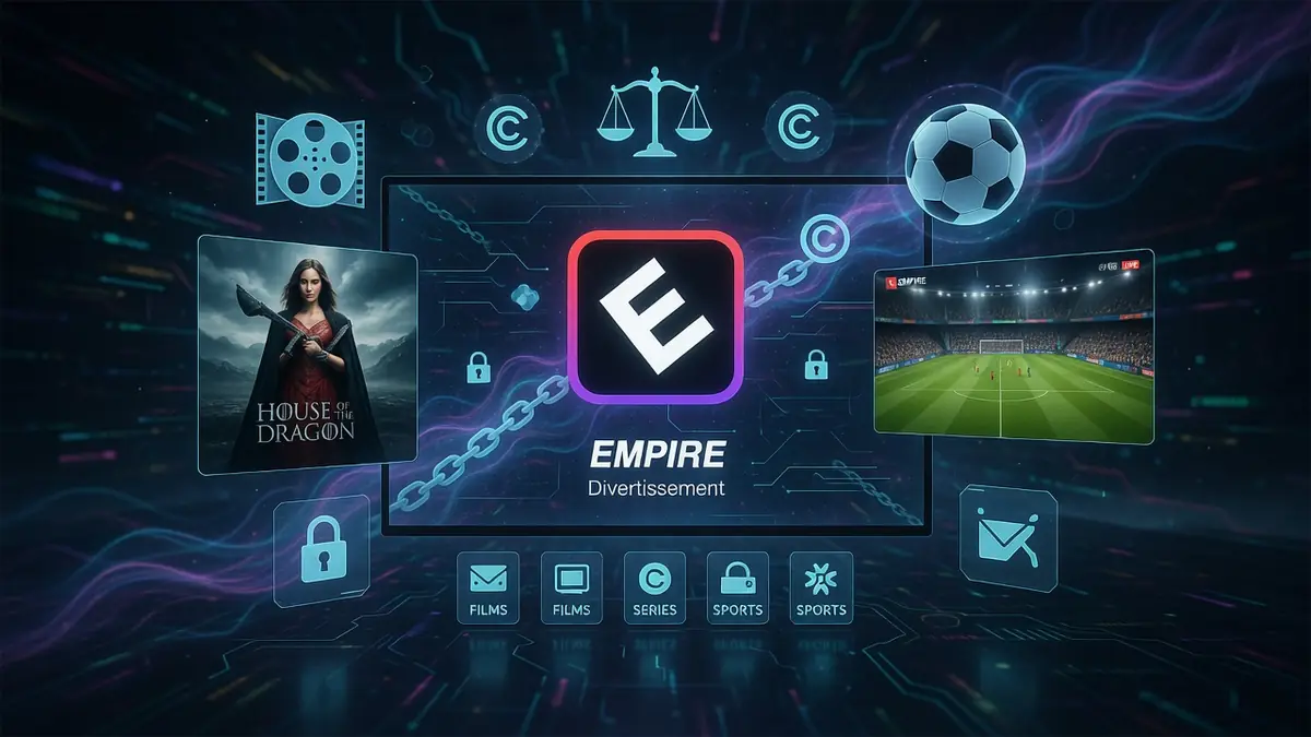 Interface numérique illustrant l'univers de divertissement proposé par Empire streaming application