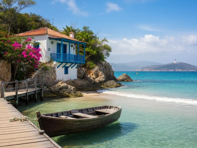 Une maison blanche sur falaise face à la mer turquoise où partir en vacances en août
