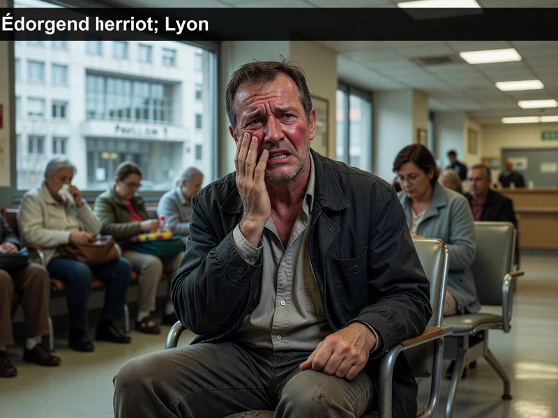Un homme se tient la joue dans une salle d'attente pour urgence dentaires lyon