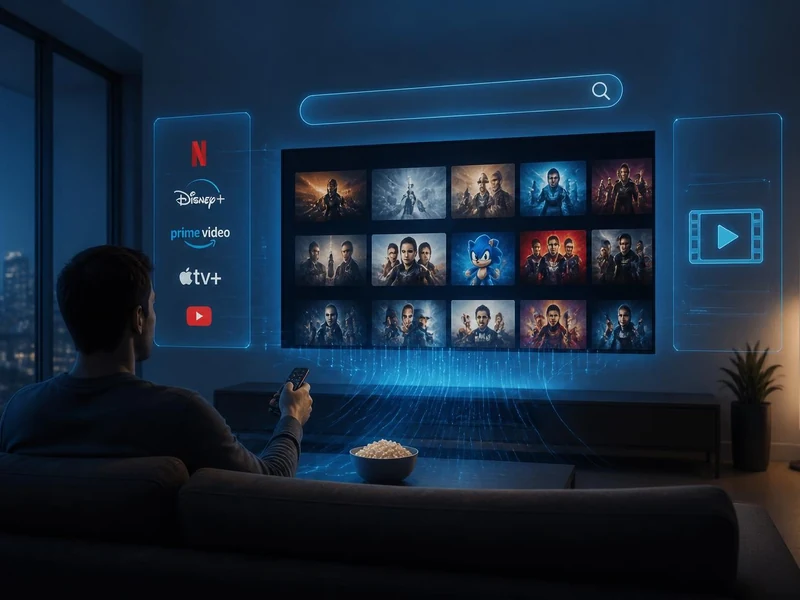Un homme utilise la plateforme Faklum pour naviguer parmi plusieurs services de streaming sur son téléviseur