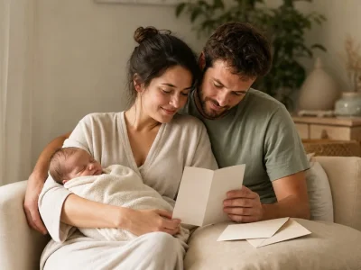 De jeunes parents partagent leurs vœux de naissance auprès de leur nouveau-né.