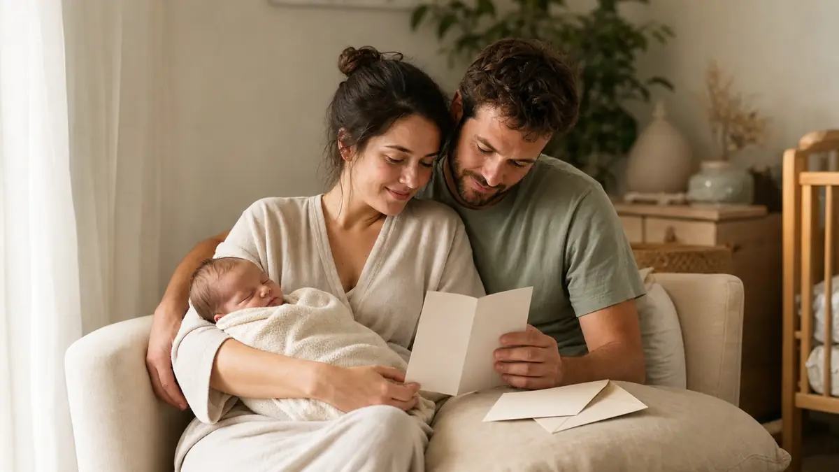 De jeunes parents partagent leurs vœux de naissance auprès de leur nouveau-né.