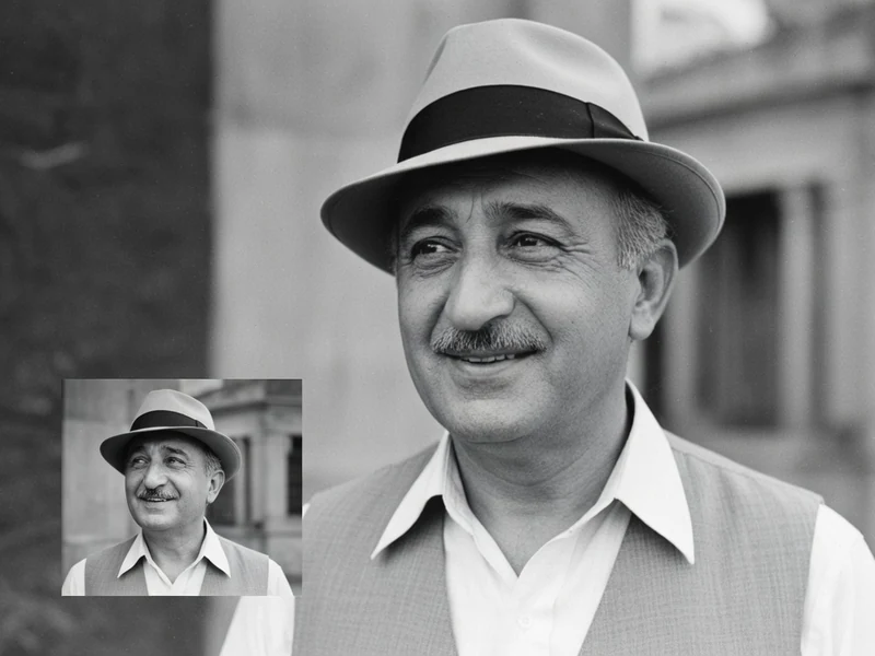 Fernand Charpin apparaît sur deux photos en noir et blanc portant chapeau et gilet