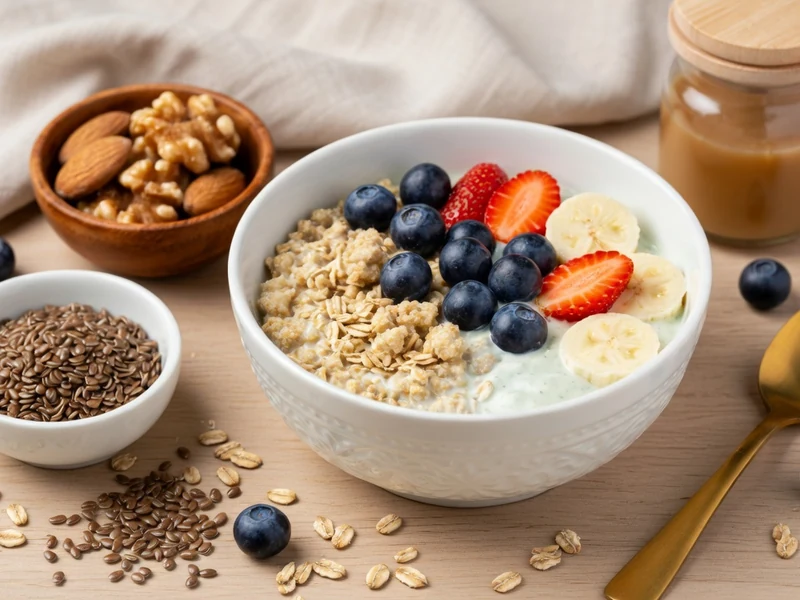 Un bol de flocons d'avoine et reflux gastrique avec fruits frais noix et graines