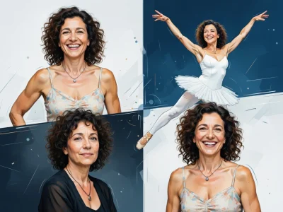 Un collage montre Florence Geanty en quatre portraits aux tenues et poses variées