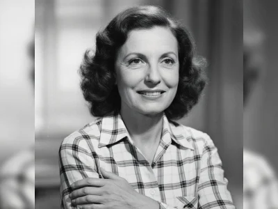 Françoise Lugagne sourit avec les bras croisés sur ce portrait en noir et blanc
