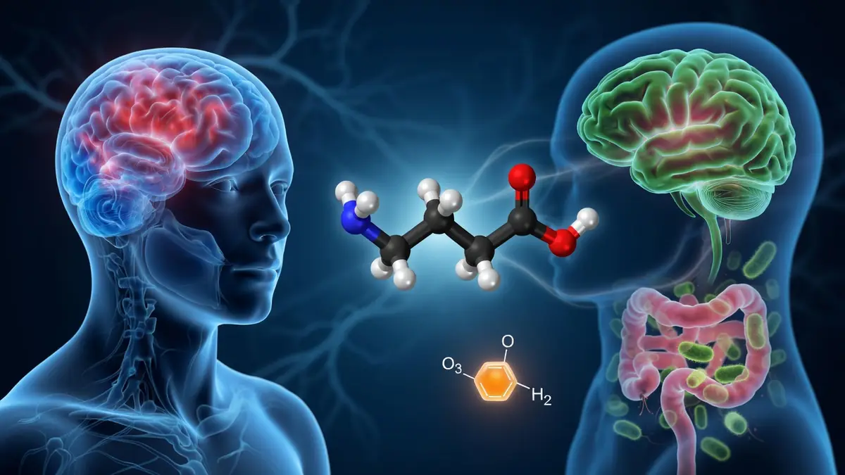 Représentation scientifique de la molécule de Gaba illustrant le lien entre le cerveau et le microbiote intestinal