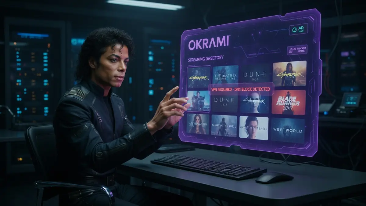 Un homme consulte une interface holographique futuriste évoquant le fonctionnement du site de streaming Gamzig