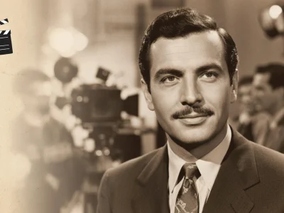 Portrait de Gérard Landry en costume sur un plateau de cinéma