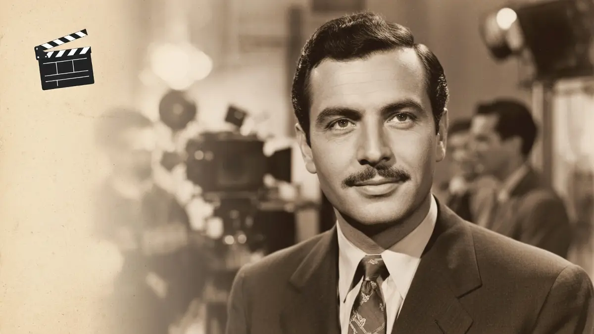 Portrait de Gérard Landry en costume sur un plateau de cinéma