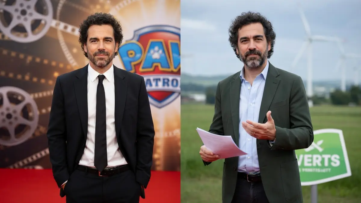 Montage photo montrant Gilles Lemaire lors d'une première de film et en plein engagement politique sur le terrain