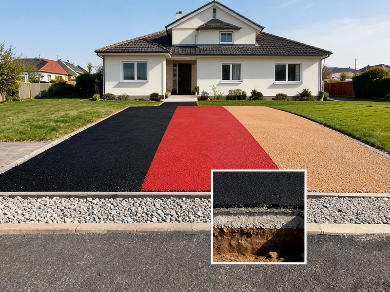 Maison avec allée en trois couleurs et insert de structure pour le prix m2 enrobé particulier