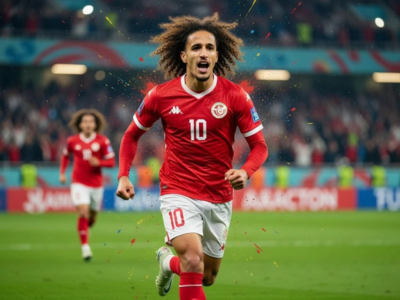 Le footballeur hannibal Mejbri Tunisie court en criant sur le terrain