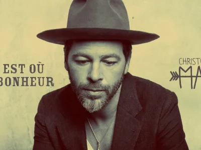 Un homme au chapeau et veste marron illustre il est où bonheur dans un style vintage