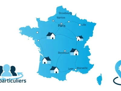 Carte de France illustrant les transactions immobilières Entreparticuliers entre les villes