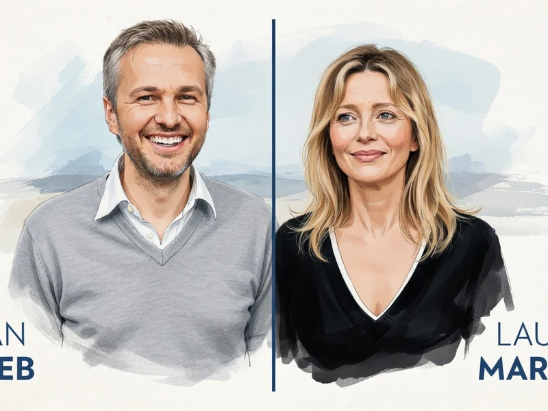 Ivan Taïeb sourit aux côtés d'une femme dans ce double portrait illustré