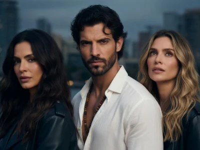 Les acteurs de j irai Cracher sur vos tombes saison 2 posent devant un paysage urbain