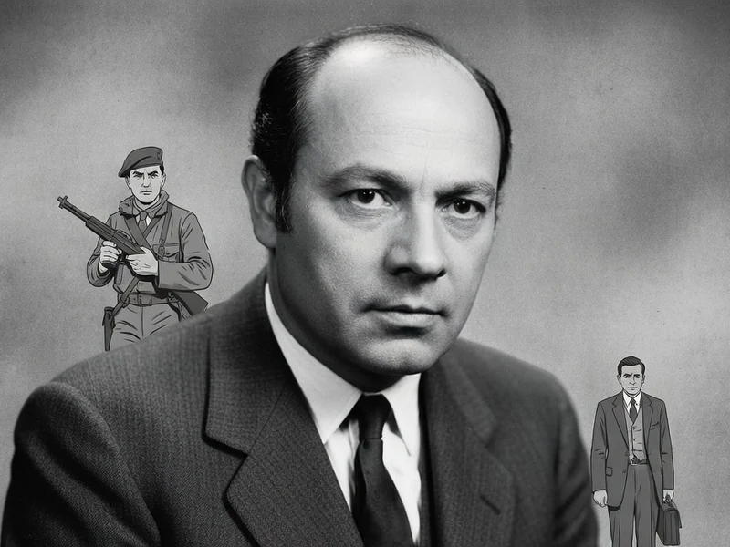 Jacques Rispal en gros plan avec un maquisard à gauche et un homme en costume à droite