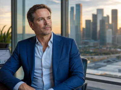 Portrait de John Arnold dans un bureau lumineux, entre finance et philanthropie.