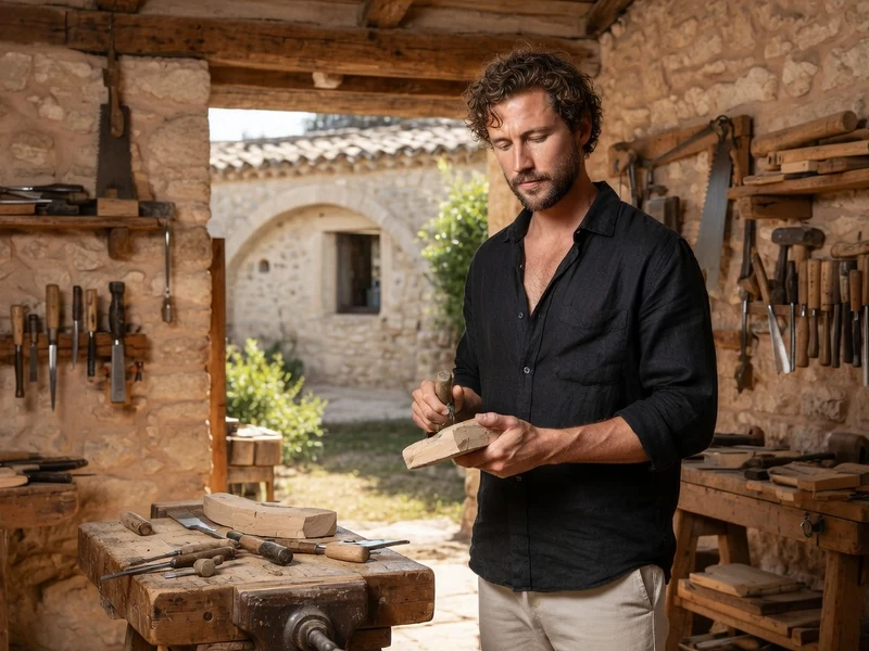 Jonathan Cardonnel travaille le bois dans son atelier artisanal en Provence