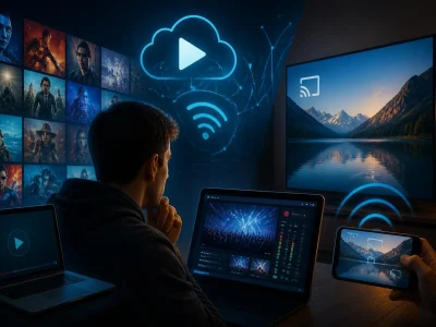 Un homme utilise Juststream pour diffuser sans fil du contenu multimédia de son smartphone vers son téléviseur