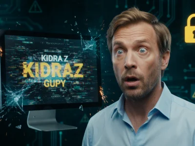Un homme surpris devant un écran d'ordinateur brisé illustrant les problèmes de sécurité de la plateforme Kidraz