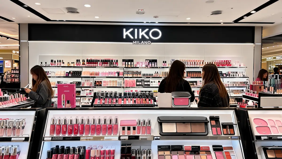 Des clientes examinent des produits de maquillage dans la boutique Kiko