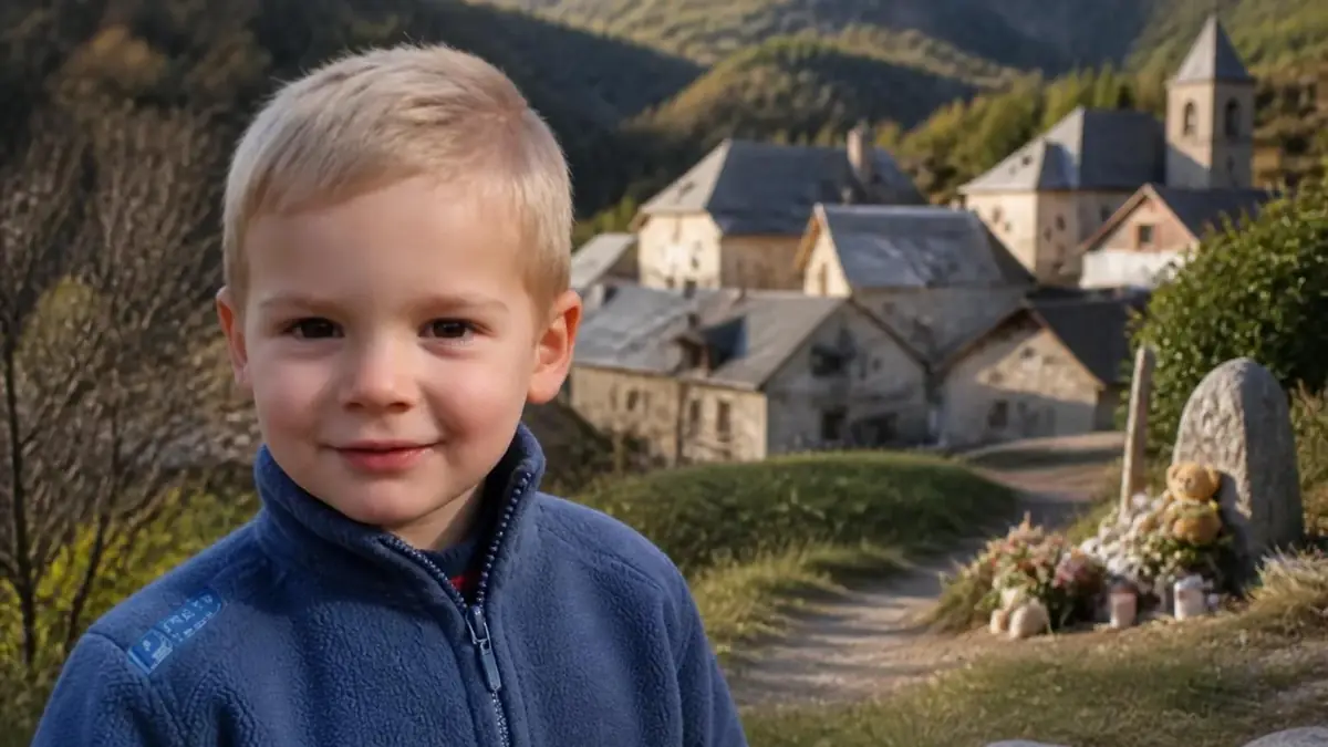 Portrait du petit Émile haut Vernet devant le village où il a disparu