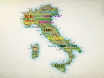 Carte colorée de l'italie Nom de famille et ses régions