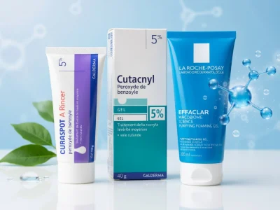 Trois produits de soin contre l'acné contenant du peroxyde de benzoyle