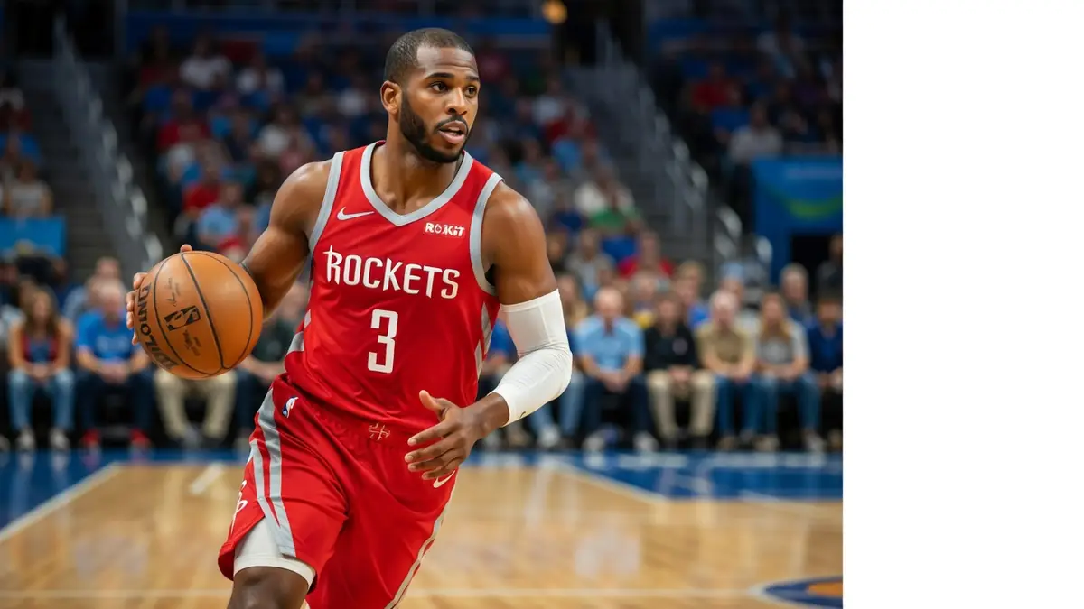 Chris Paul basketball en pleine course avec le ballon sur le court