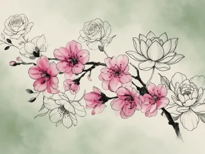 Branche fleurie en aquarelle pour tatouage fleurs signification