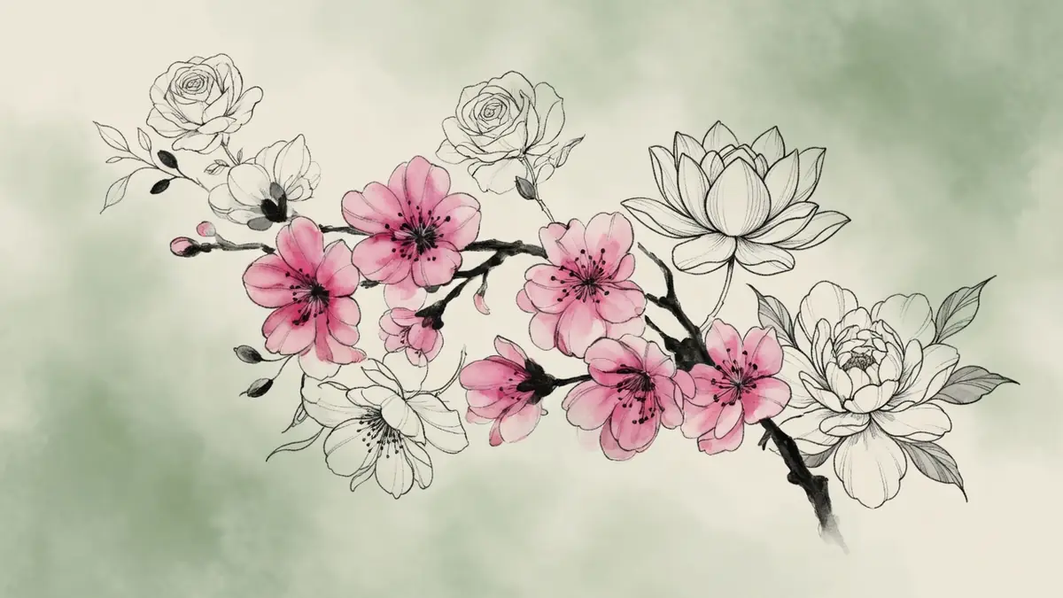 Branche fleurie en aquarelle pour tatouage fleurs signification