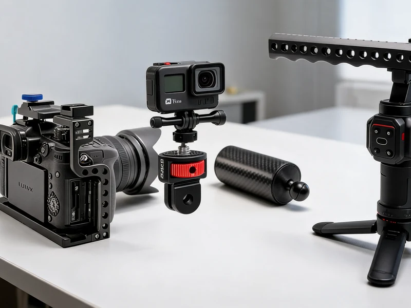 Des accessoires vidéo professionnels sont posés sur une table bgning