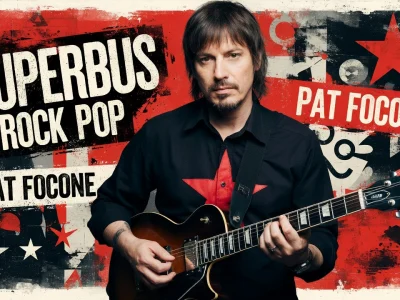 Patrice Focone pose en tenant une guitare électrique