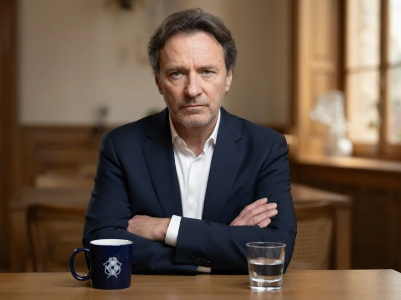 Alain Chapuis est assis les bras croisés à une table dans un intérieur en bois