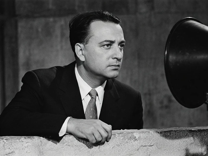 Jacques Tourneur se tient près d'une caméra dans un studio de cinéma