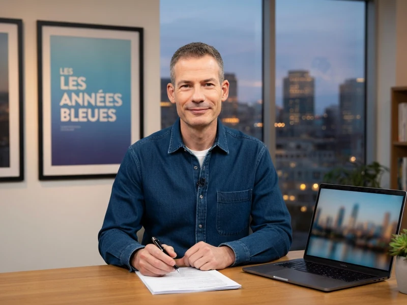 Victor Dekyvère est assis à son bureau avec un ordinateur portable et un carnet