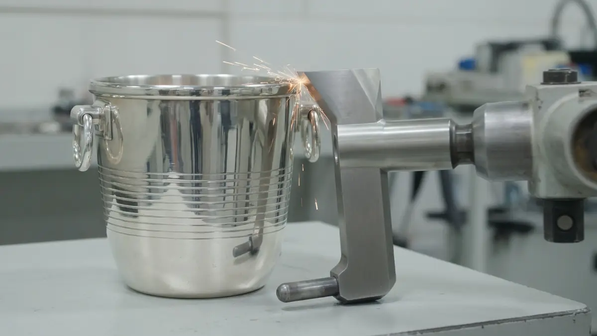 Une machine industrielle en action pour refraiser le rebord d'une pièce métallique